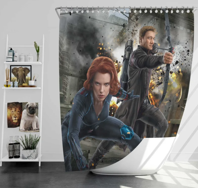 Black Widow and Hawkeye in Avengers Shower Curtain