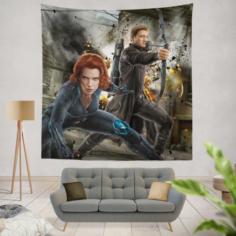 Black Widow and Hawkeye in Avengers  Wall Tapestry