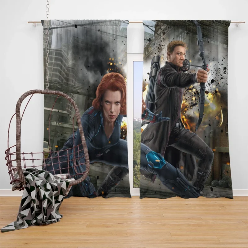Black Widow and Hawkeye in Avengers Window Curtain