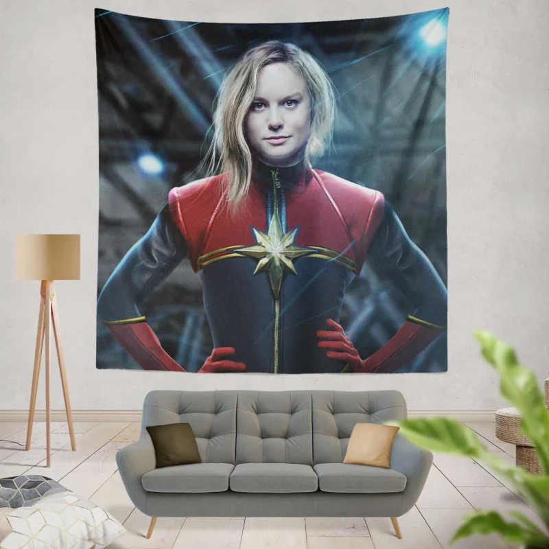 Brie Larson as Captain Marvel in Stunning Wallpaper  Wall Tapestry