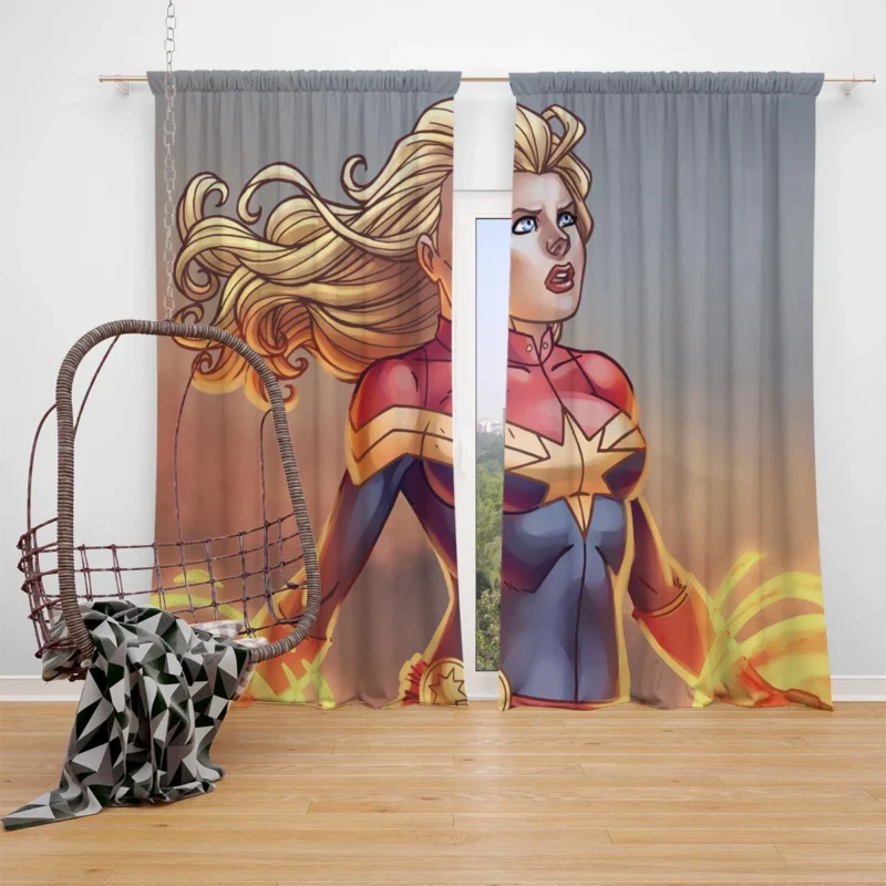 Captain Marvel Comics: Carol Danvers Blue-Eyed Hero Window Curtain