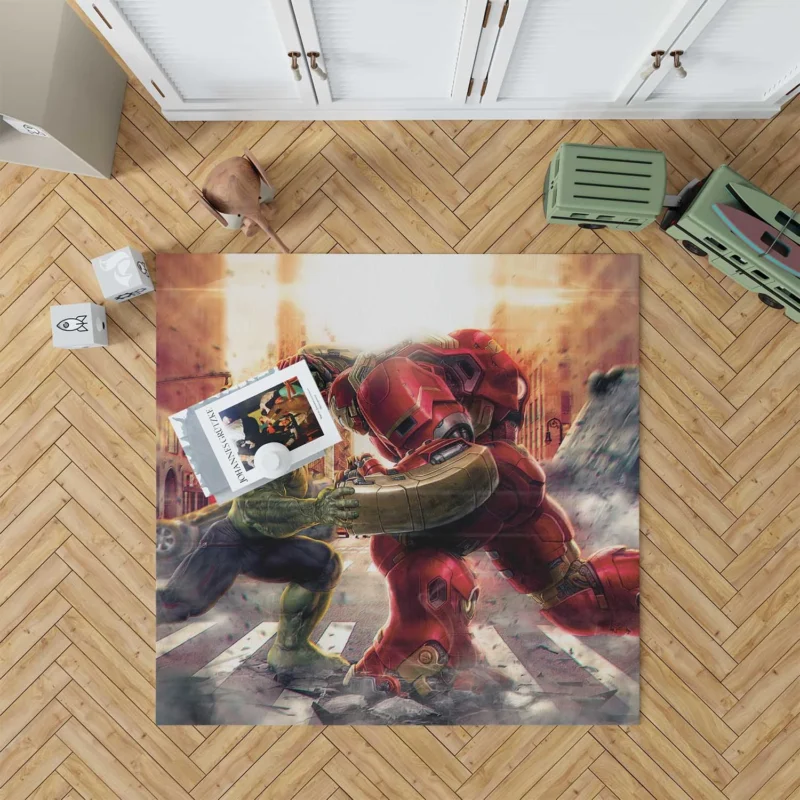 Hulk vs. Hulkbuster: Epic Battle in Avengers: Age of Ultron Floor Rug