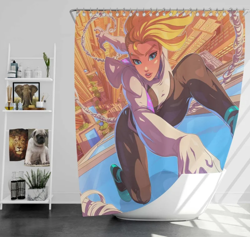 Spider-Gwen: Gwen Role in Spider-Verse Shower Curtain