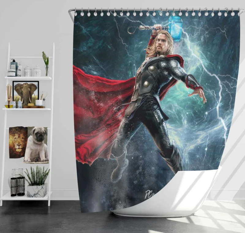 Thor Hammer Strikes in Avengers: Age of Ultron Shower Curtain