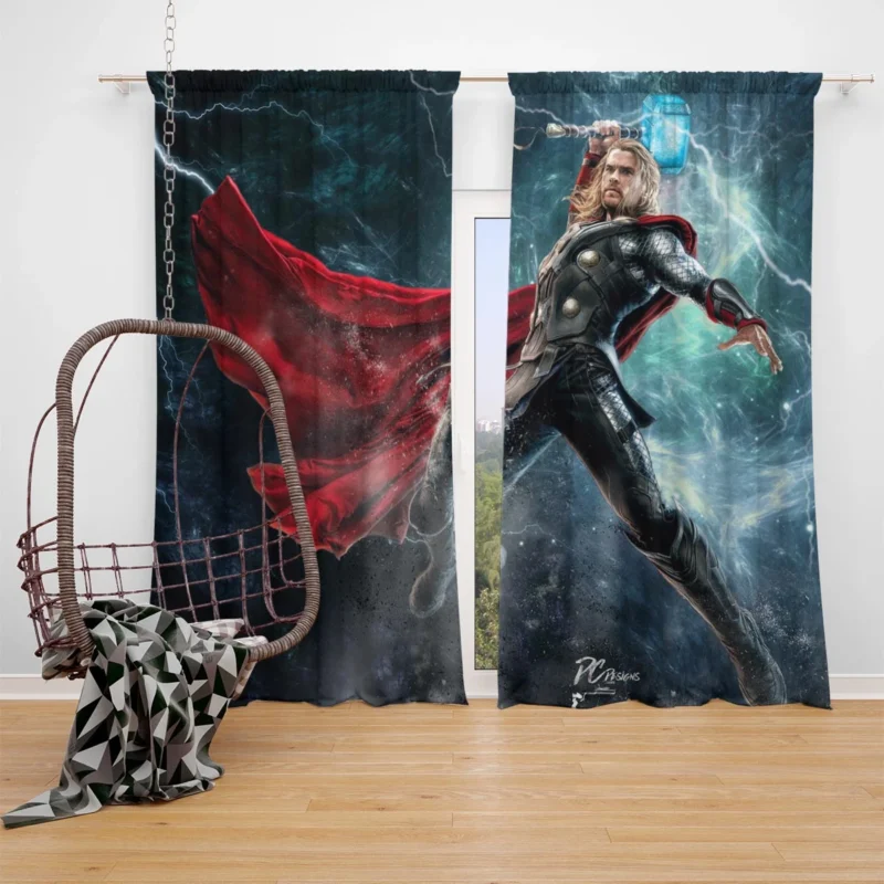 Thor Hammer Strikes in Avengers: Age of Ultron Window Curtain